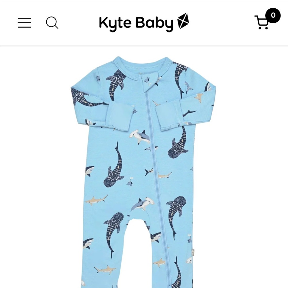 Kyte Baby zippered romper in shark pattern, 18-24m